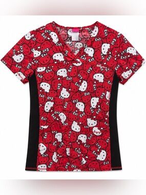 Hello Kitty Red and Black Printed Scrub Top